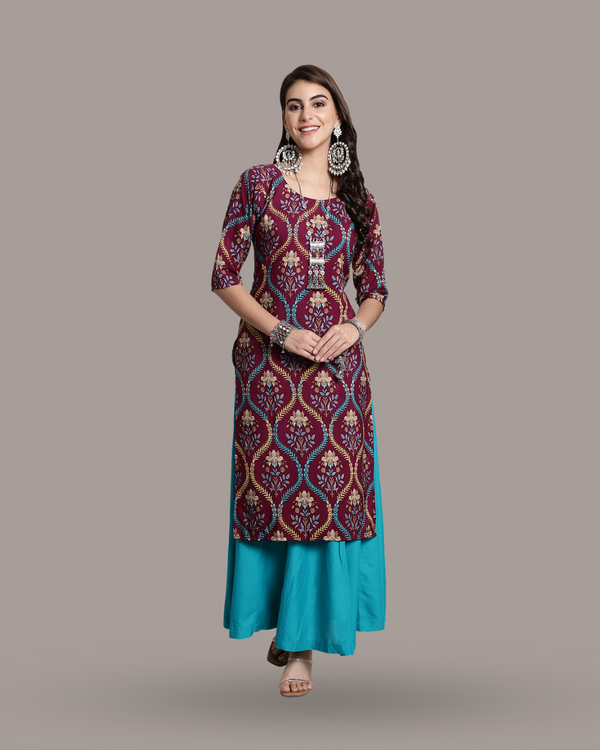 Maroon Ethnic Print Kurta