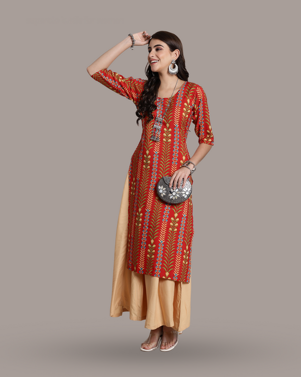 Nature Inspired Orange Print Kurta