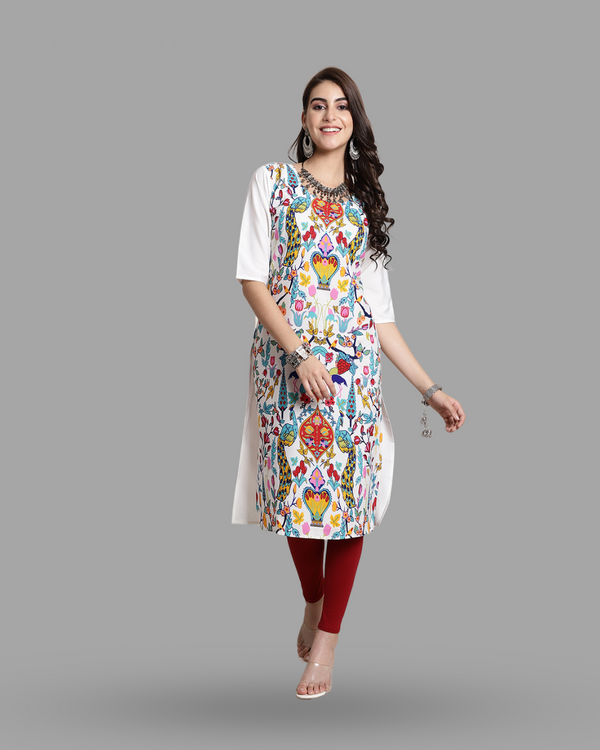 White Expressive Art Print Kurta