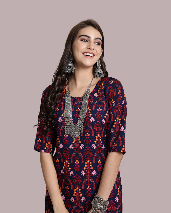 Tropical Navy Blue Print Kurta