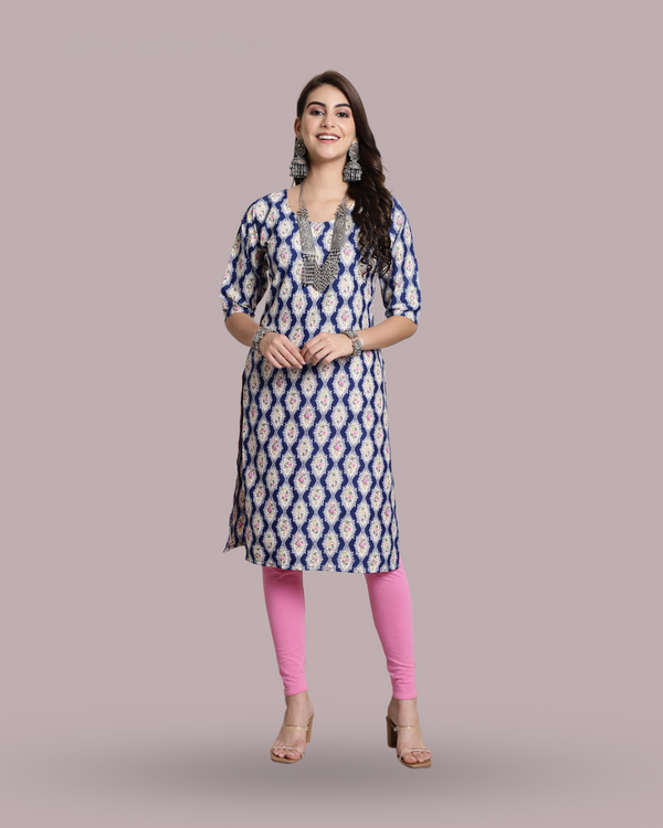 Regal Navy Blue Ethnic Print Kurta