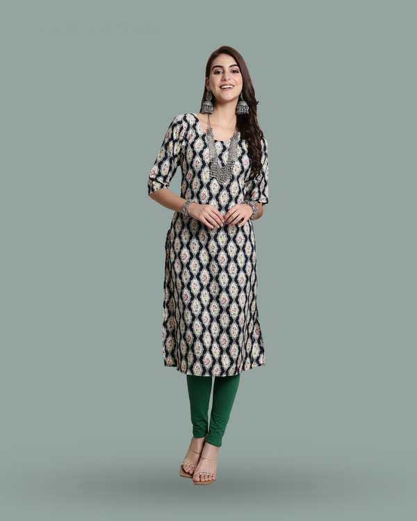 Regal Black Ethnic Print Kurta