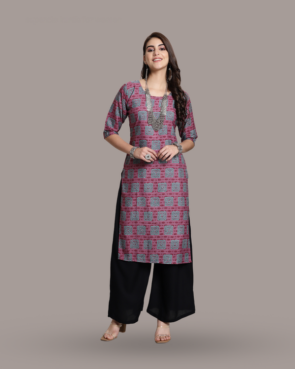 Pink Layered Square Printed Kurta