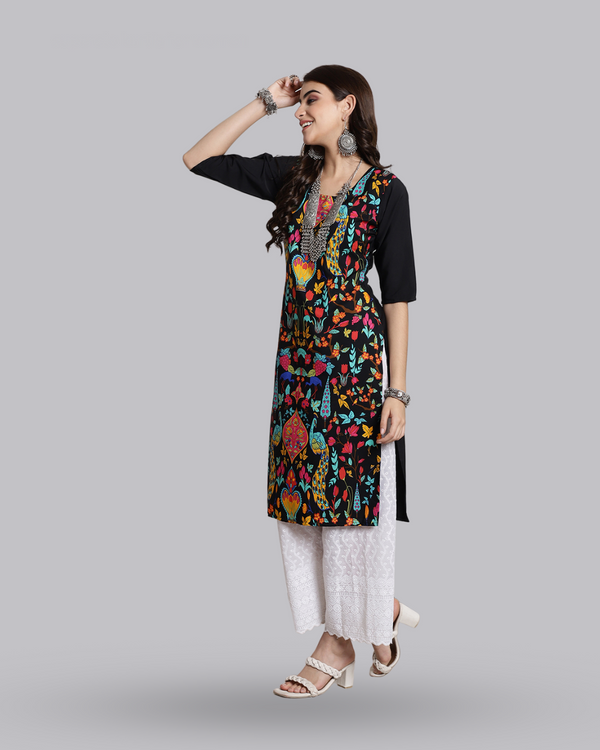 Expressive Black Art Print Kurta