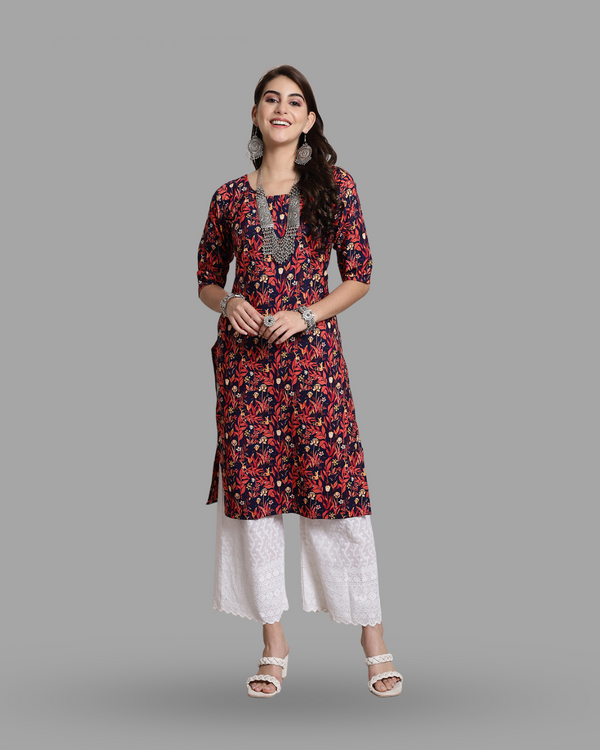 Springtime Red Floral Print Kurta