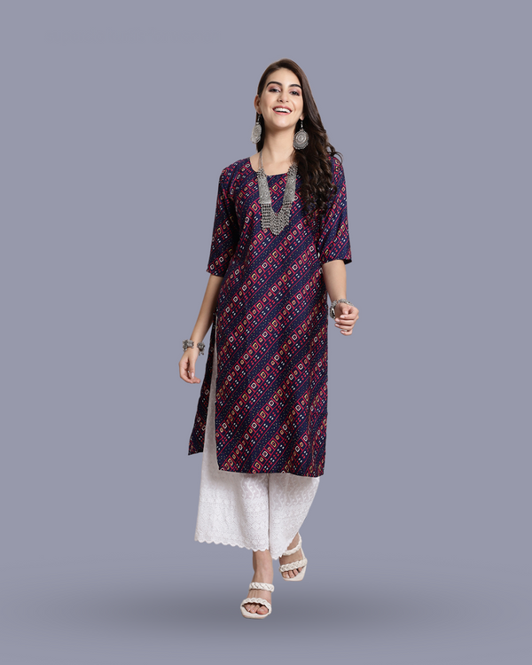 Classic Beauty Navy Blue Bandhani Kurta