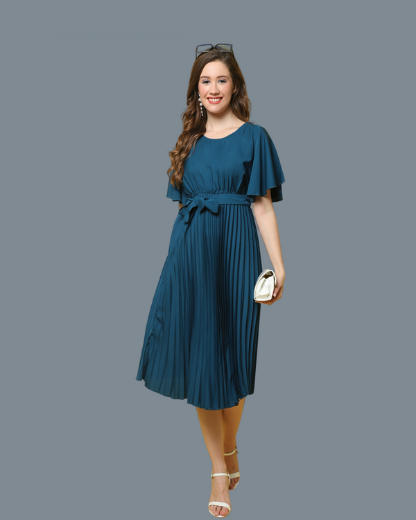 Oceanic Breeze Solid Pleated Maxi Dress