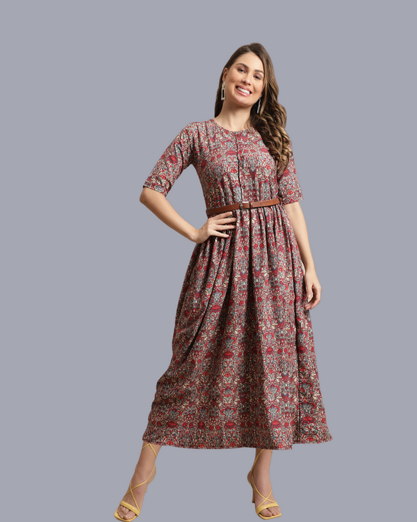 Ethnic Charm Maroon Maxi Dress