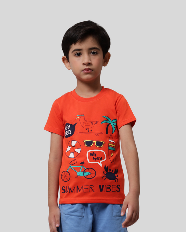 Boys Orange Printed Tshirt