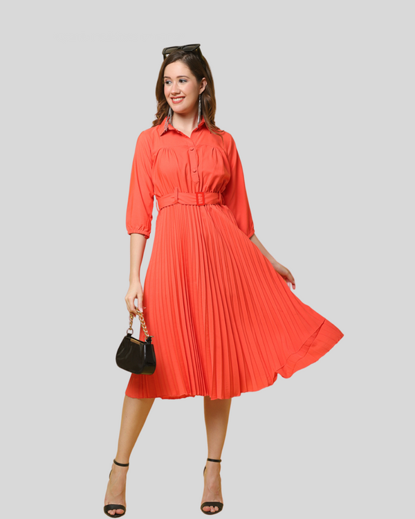 Pumpkin Pleated Maxi Dress