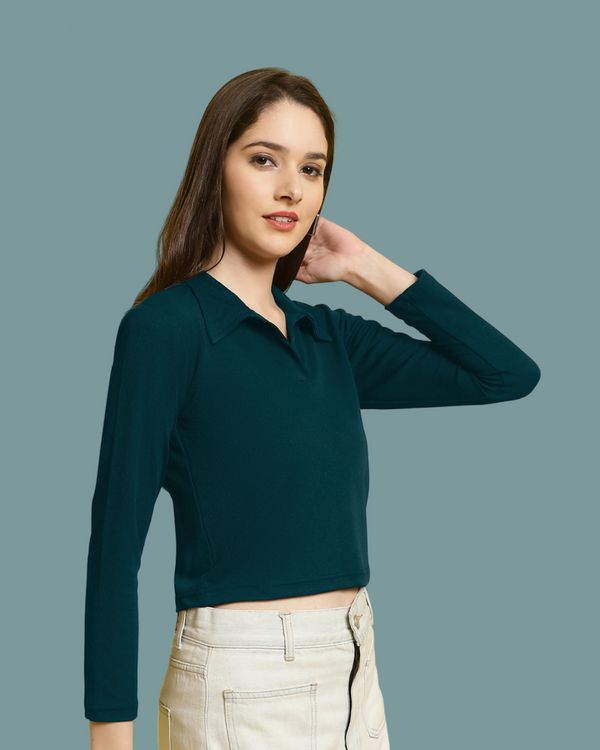 Hunter Green Collar Top