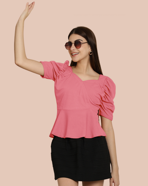 Puff Sleeve Pink Casual Top