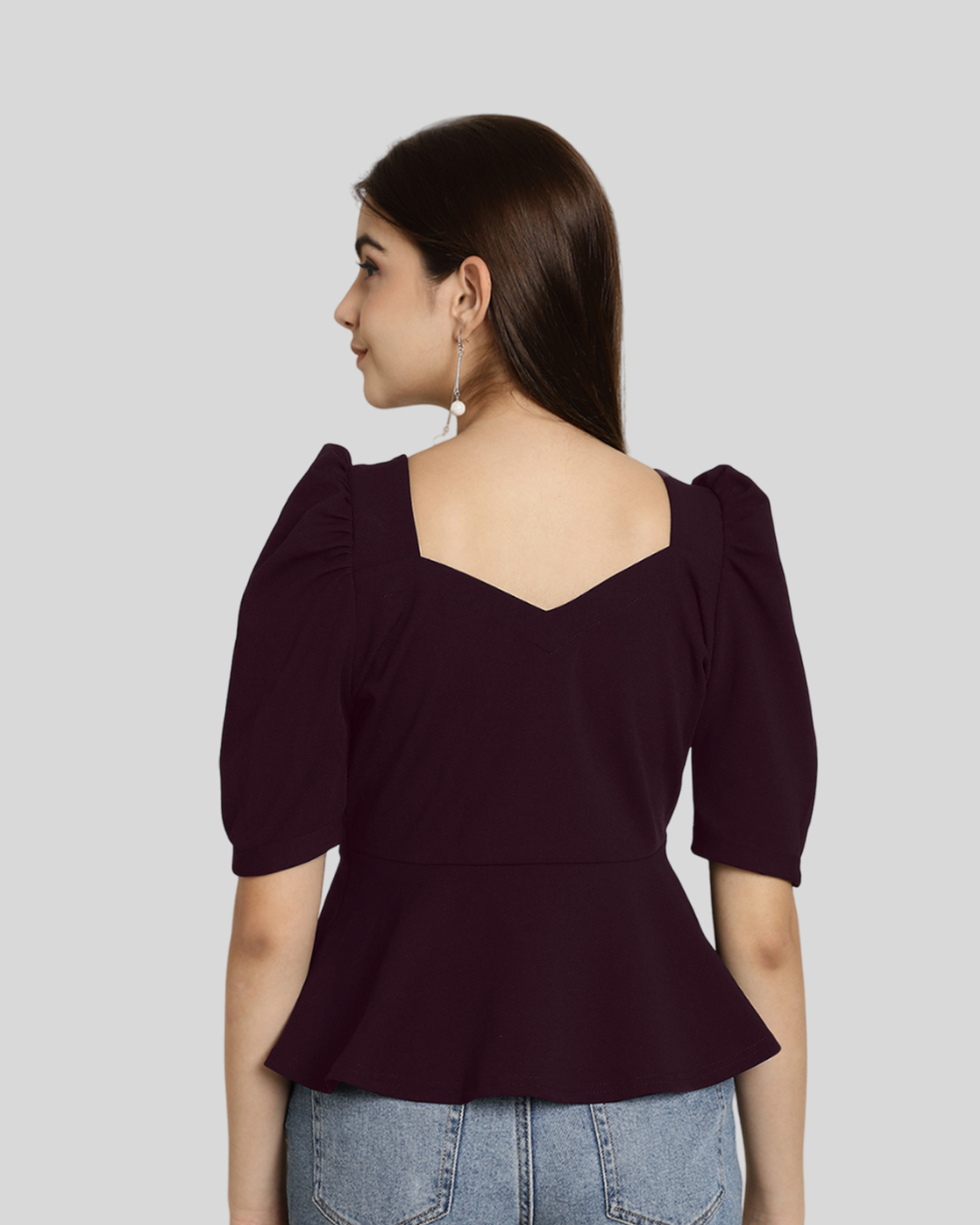 Puff Sleeve Wine Casual Top