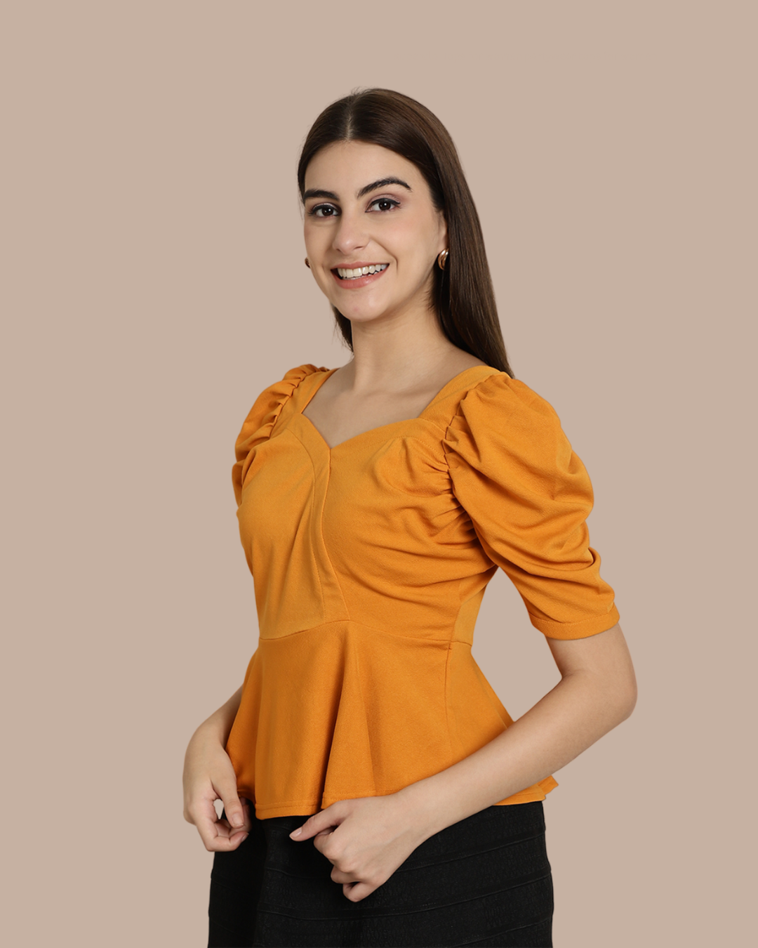 Puff Sleeve Yellow Casual Top