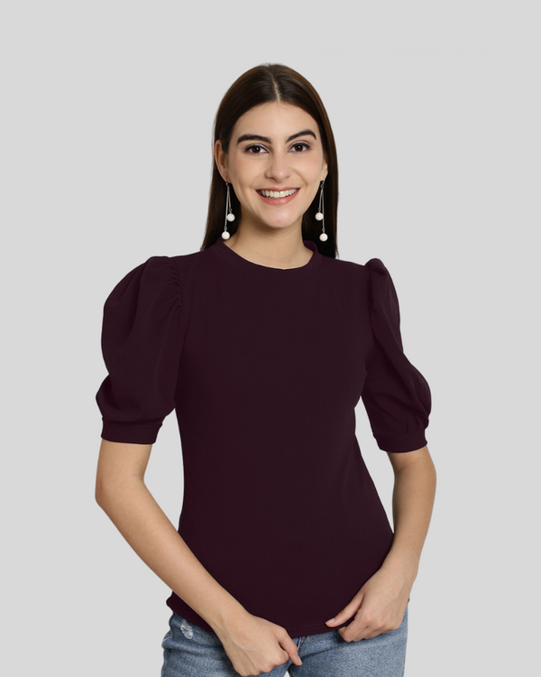 Elegant Wine Puff Sleeve Top