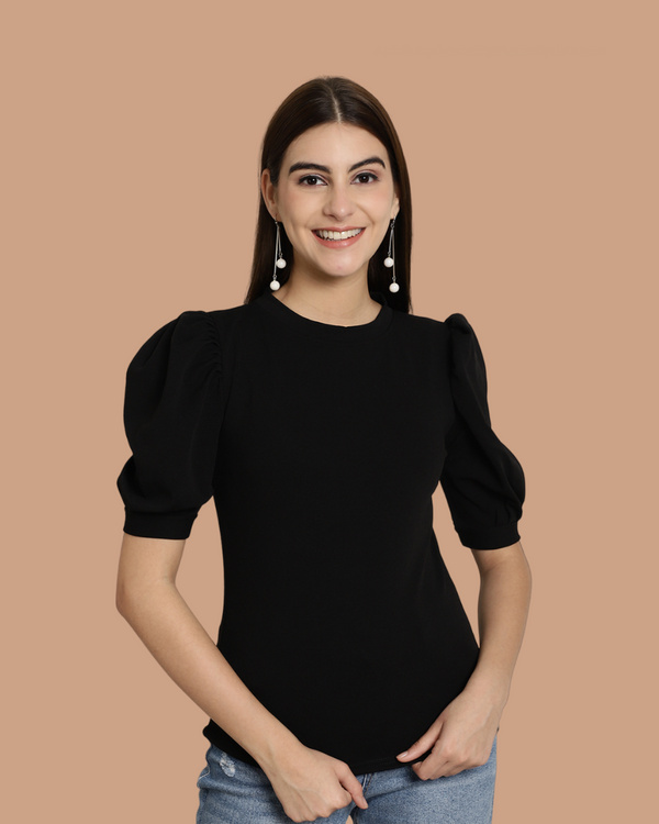 Elegant Black Puff Sleeve Top