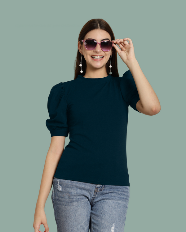 Elegant Teal Puff Sleeve Top