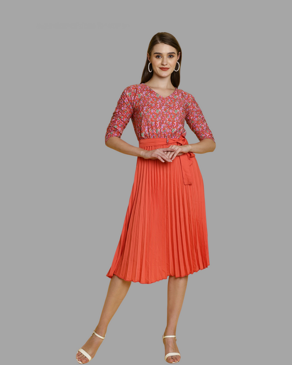 Citrus Bloom Pleated Maxi Dress