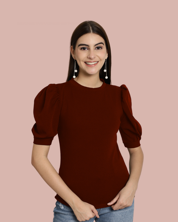 Elegant Maroon Puff Sleeve Top