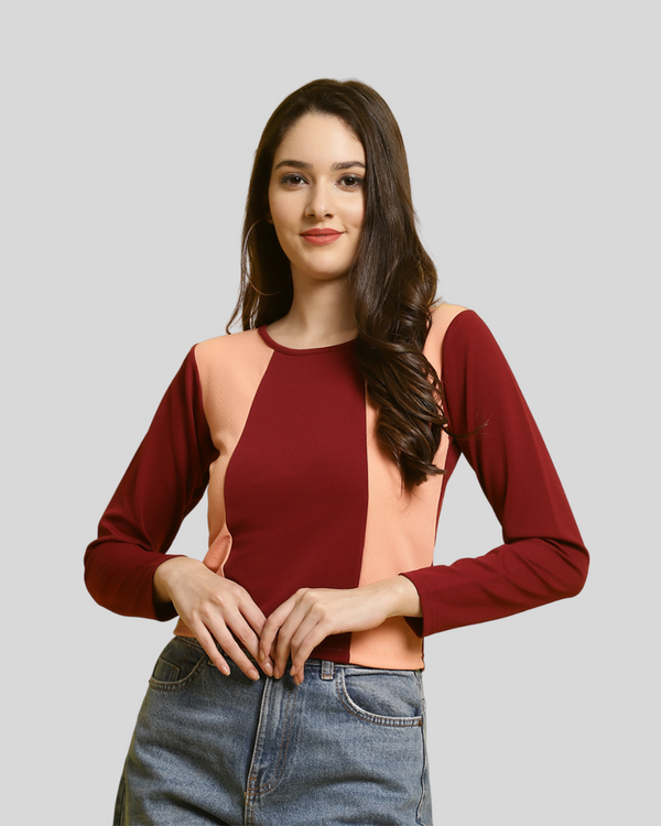 Maroon Fusion Long Sleeve Top