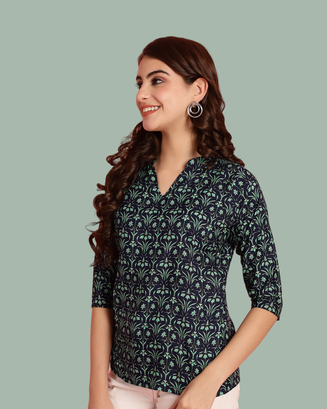 Dark Emerald Patterned Top