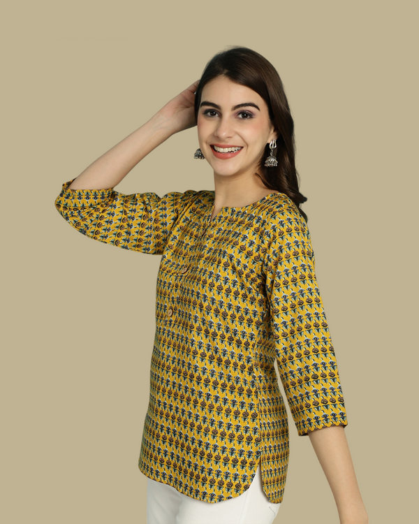 Mustard Yellow Printed Top