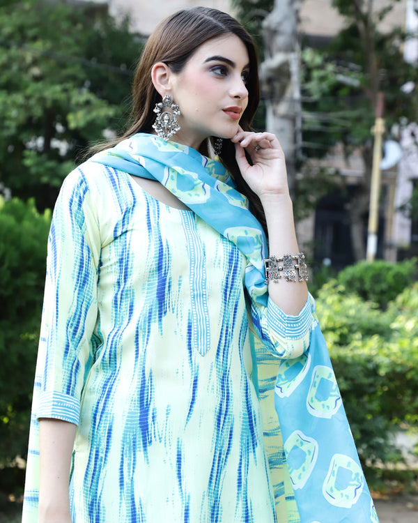 Blue Sky Lime Delight Kurta Set - Set of 3