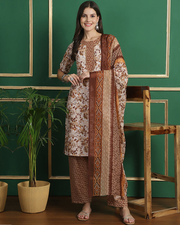 Rich Brown Kurta Set - Set of 3