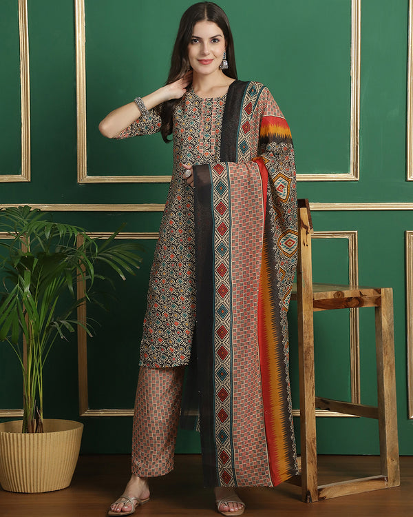 Bright Pattern Kurta Set - Set of 3