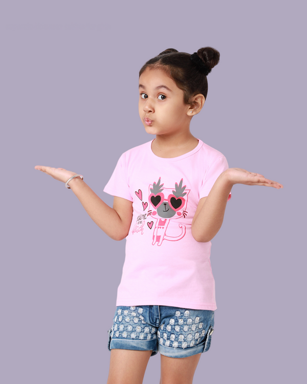 Girls Light Pink Printed T-shirt