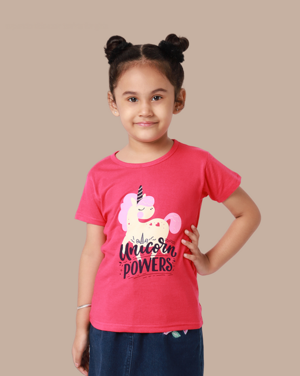 Girls Dark Pink Printed T-shirt