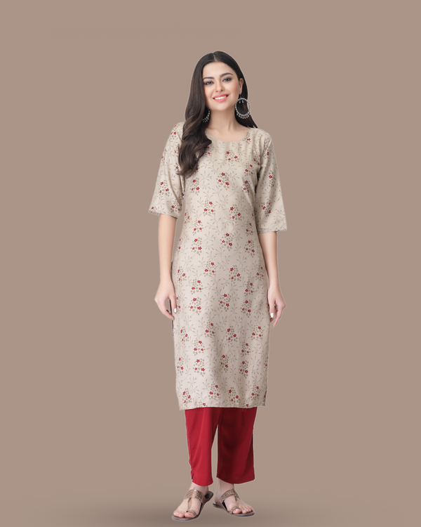 Floral Delight Beige Kurta With Pant