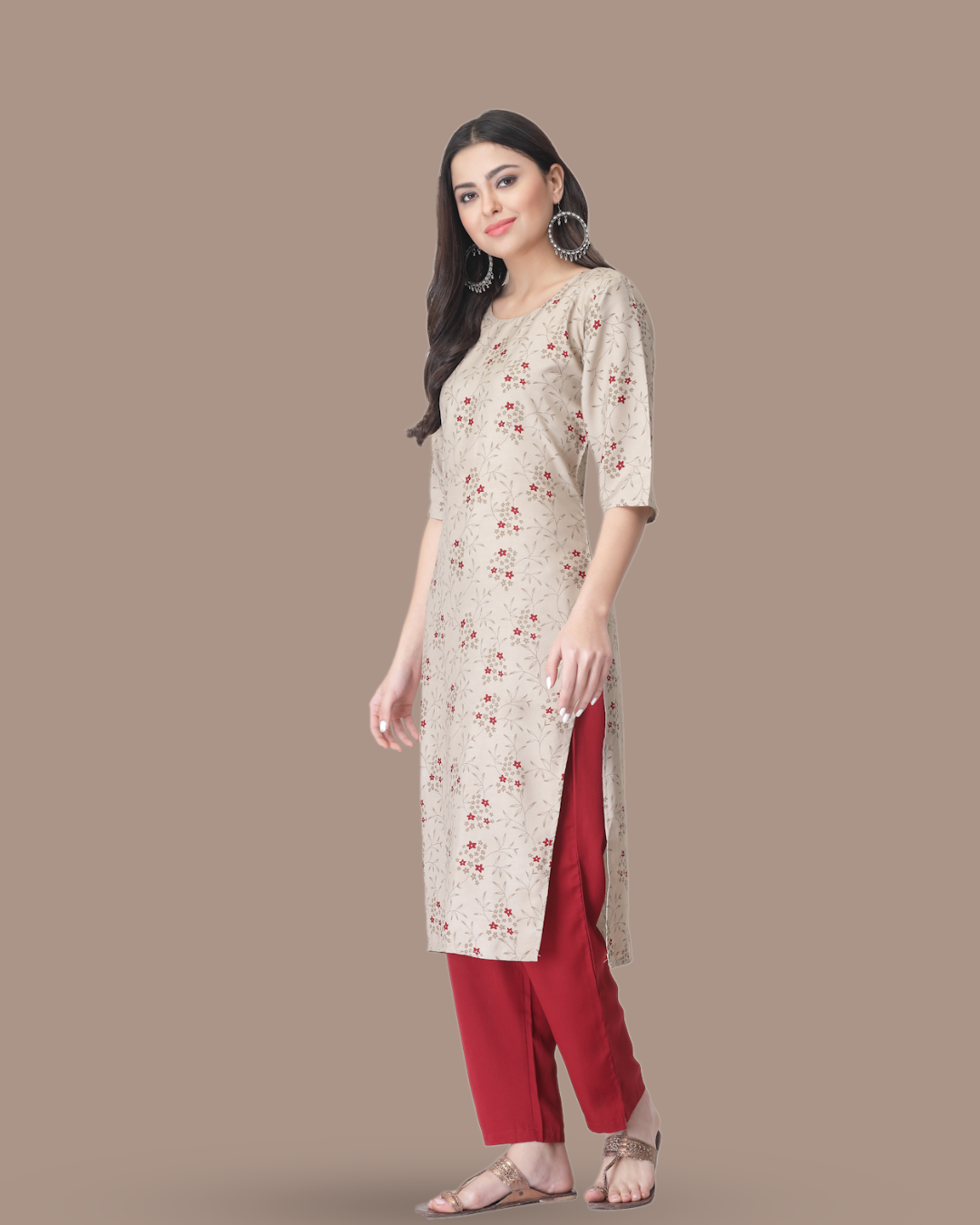 Floral Delight Beige Kurta With Pant