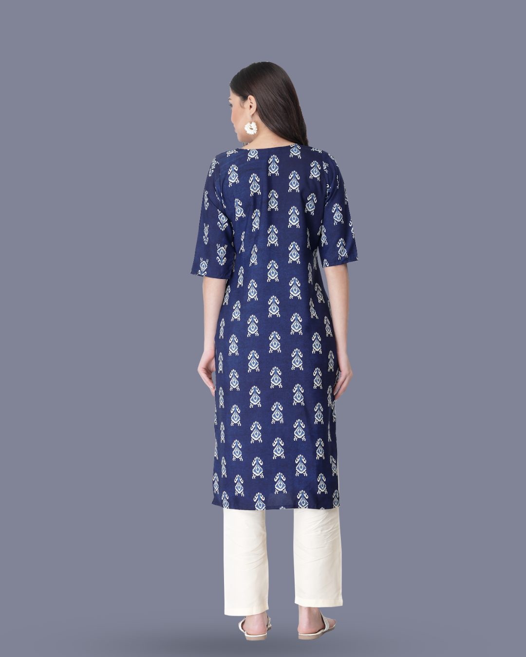 Navy Blue Block Printed Kurta With Pant