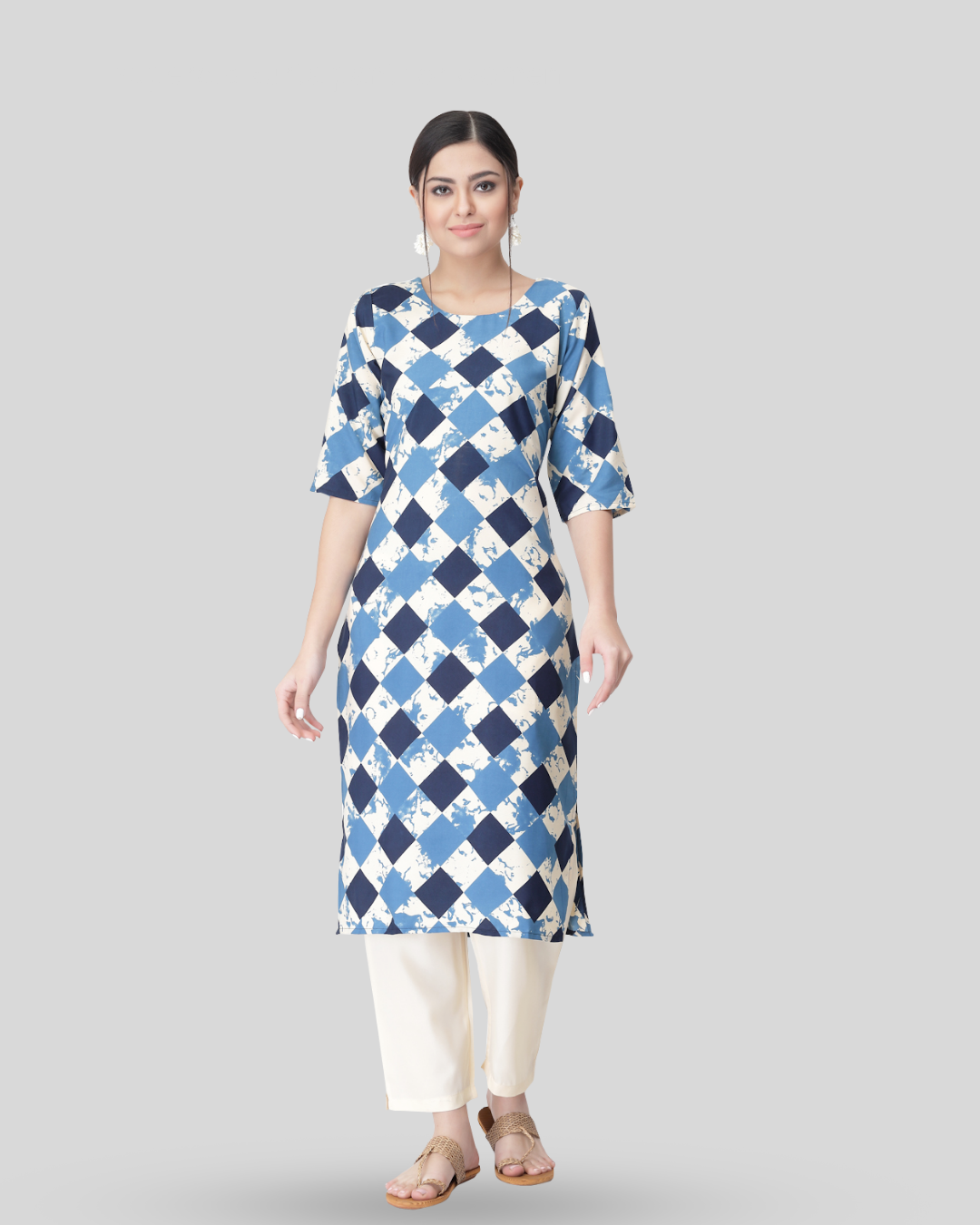Cloudy Blue Block Printed Kurta With Pant