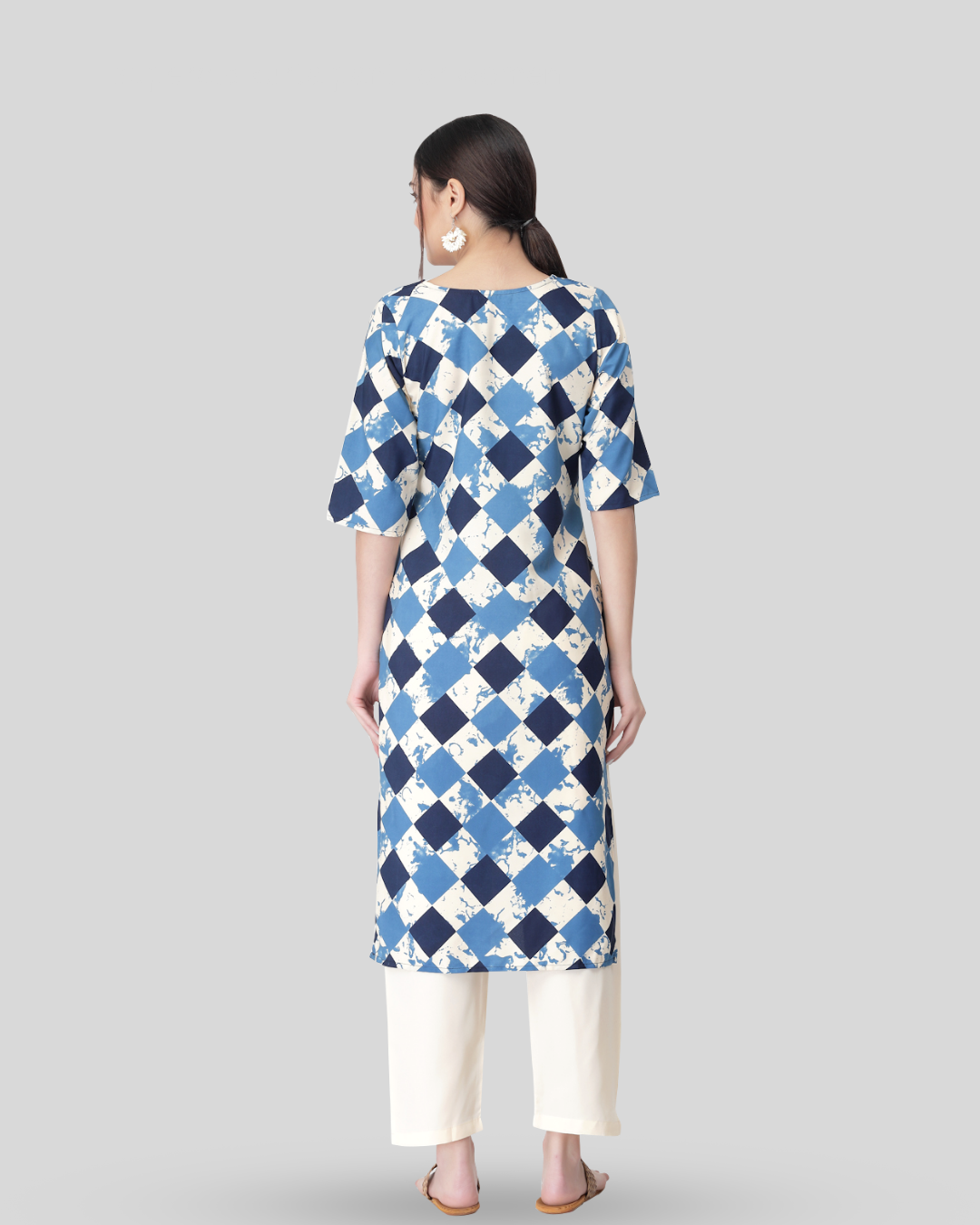 Cloudy Blue Block Printed Kurta With Pant