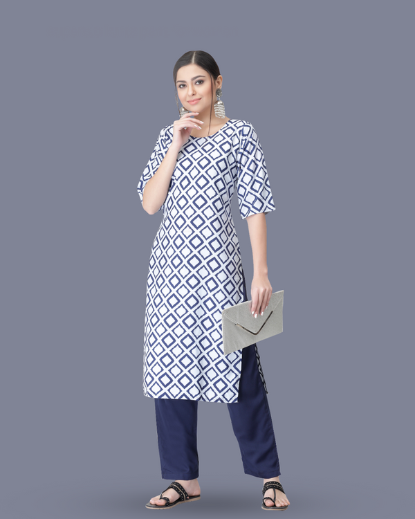 Navy and Ivory Block Printed Kurta With Pant