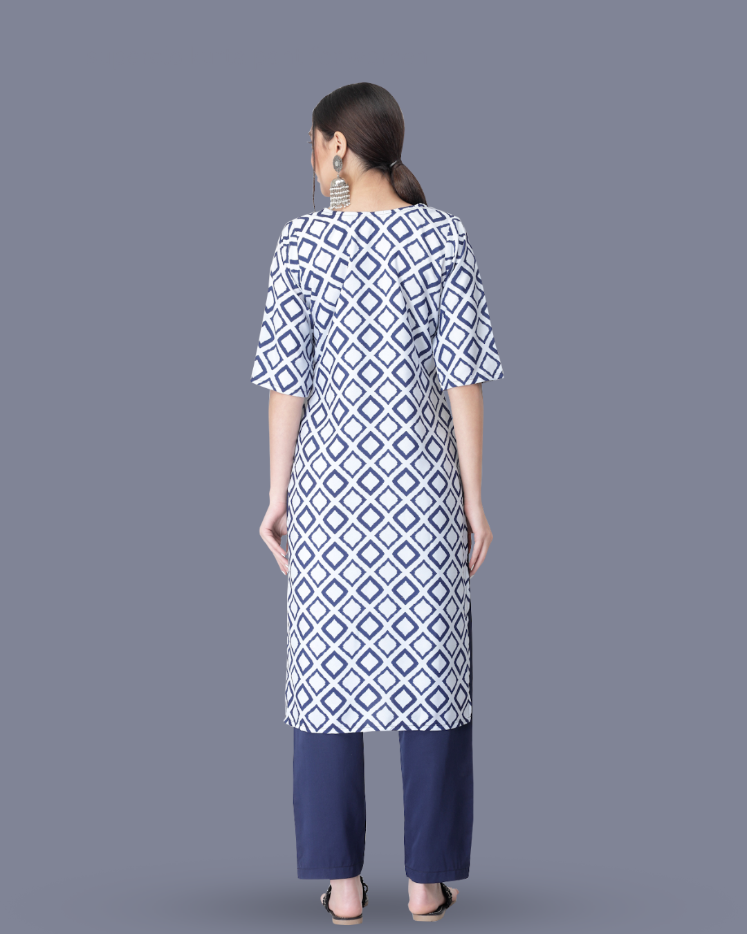 Navy and Ivory Block Printed Kurta With Pant