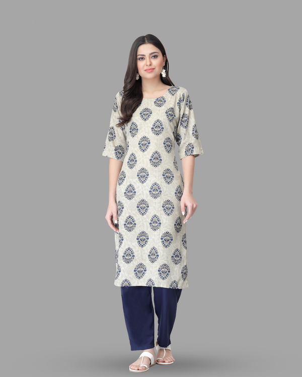 Misty Grey Blossom Printed Kurta With Pant