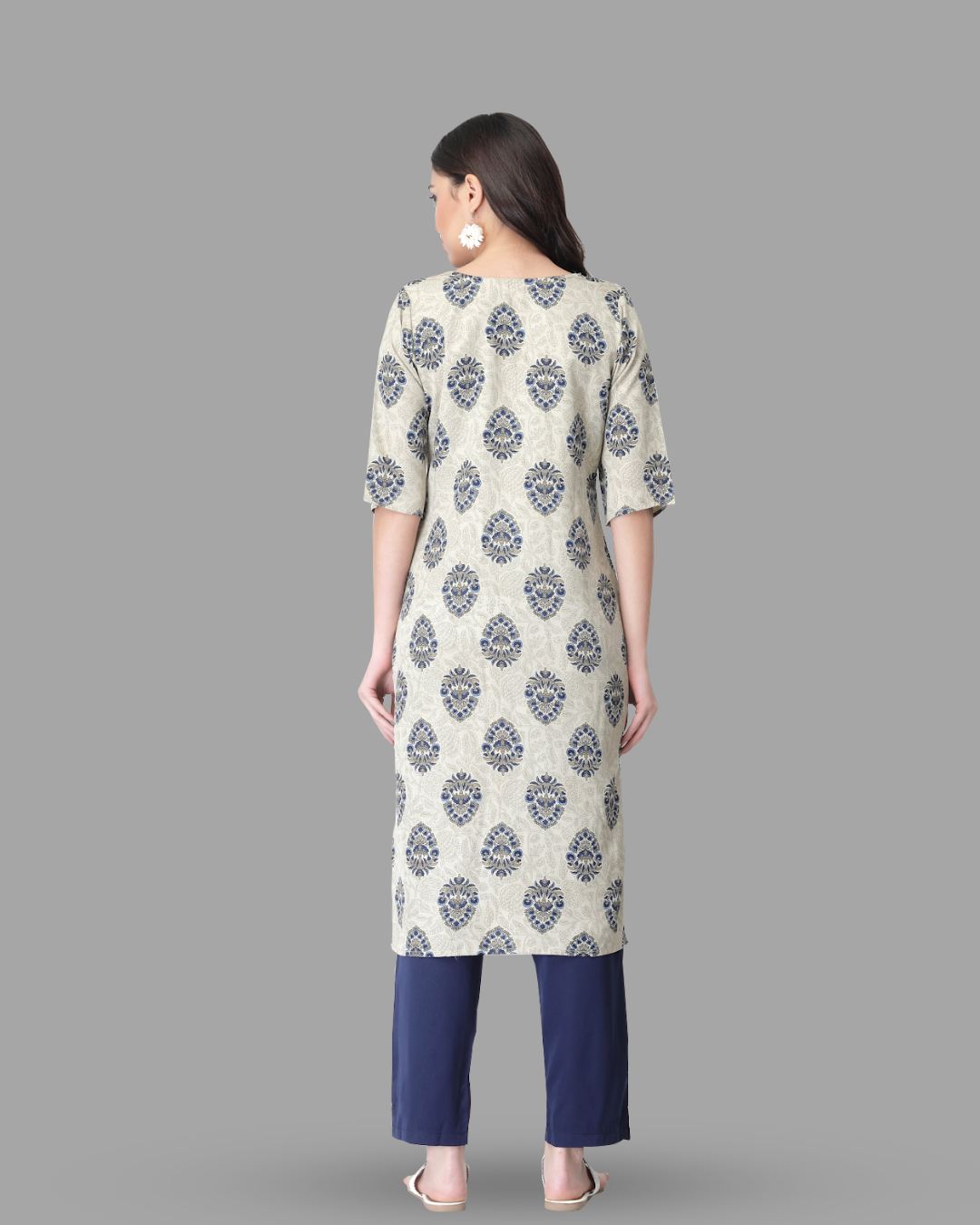 Misty Grey Blossom Printed Kurta With Pant