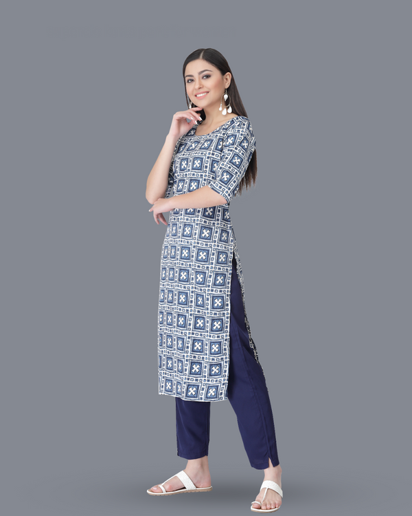 Navy Blue Cross Printed Kurta With Pant