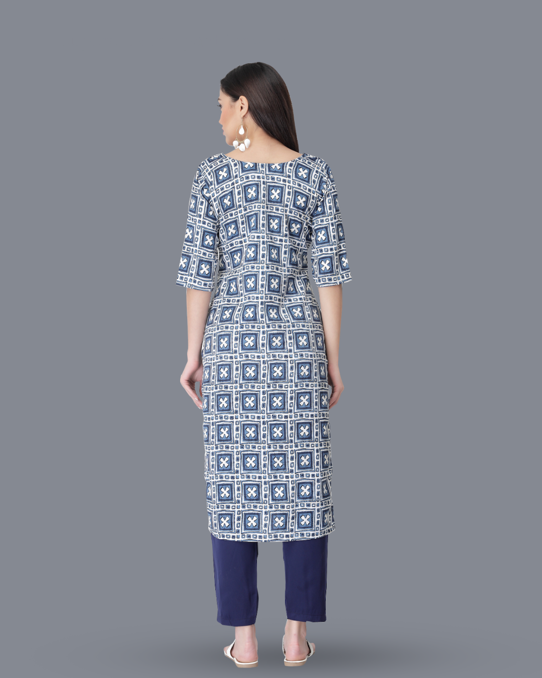Navy Blue Cross Printed Kurta With Pant