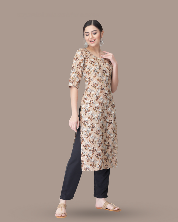 Coffee Petal Printed Kurta With Pant