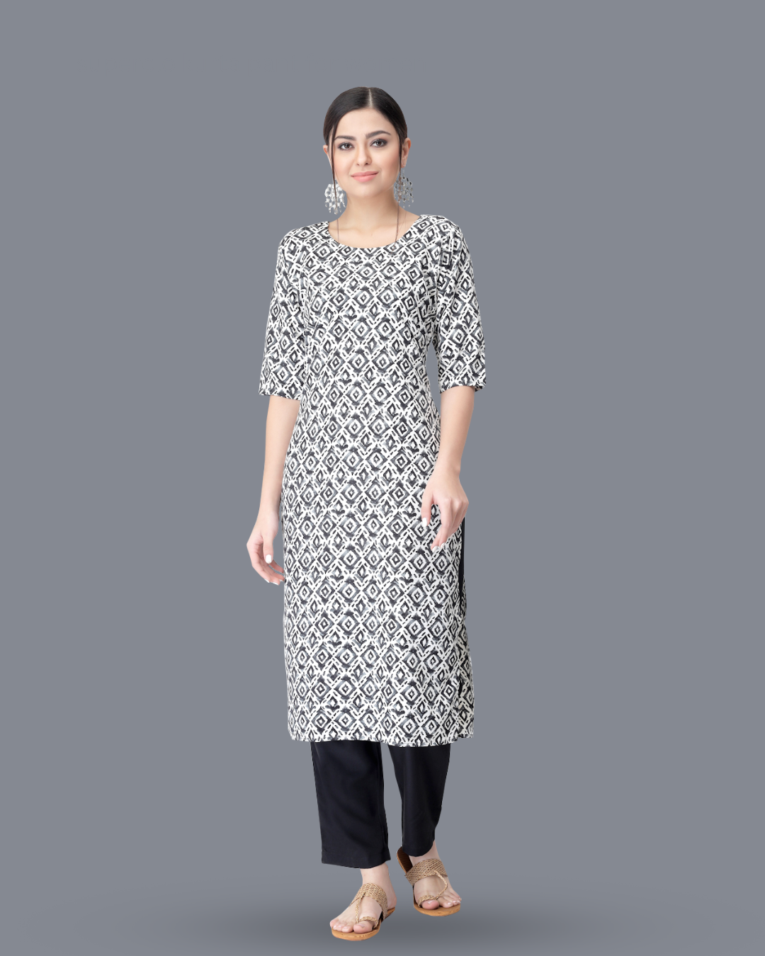Charcoal Charm Printed Kurta With Pant