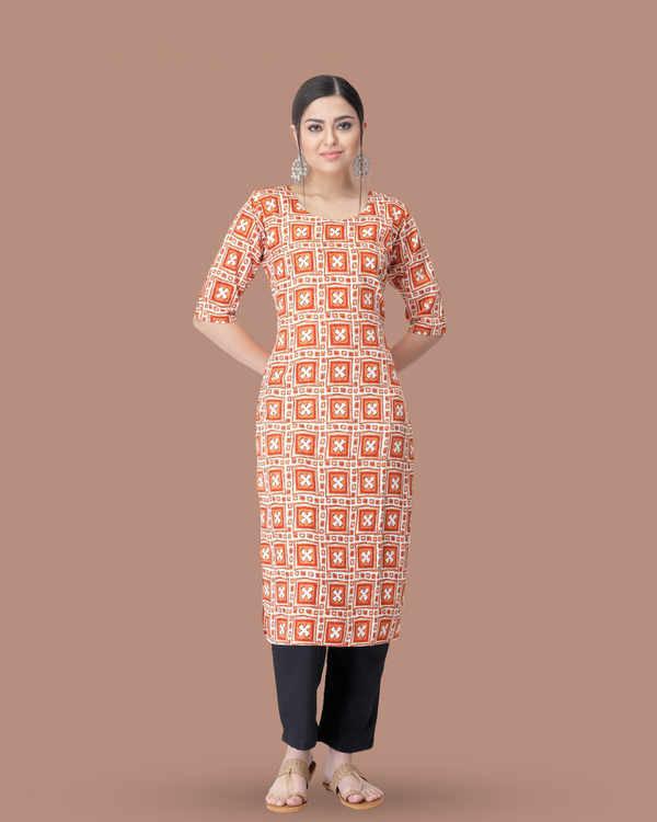 Tangerine Cross Printed Kurta With Pant