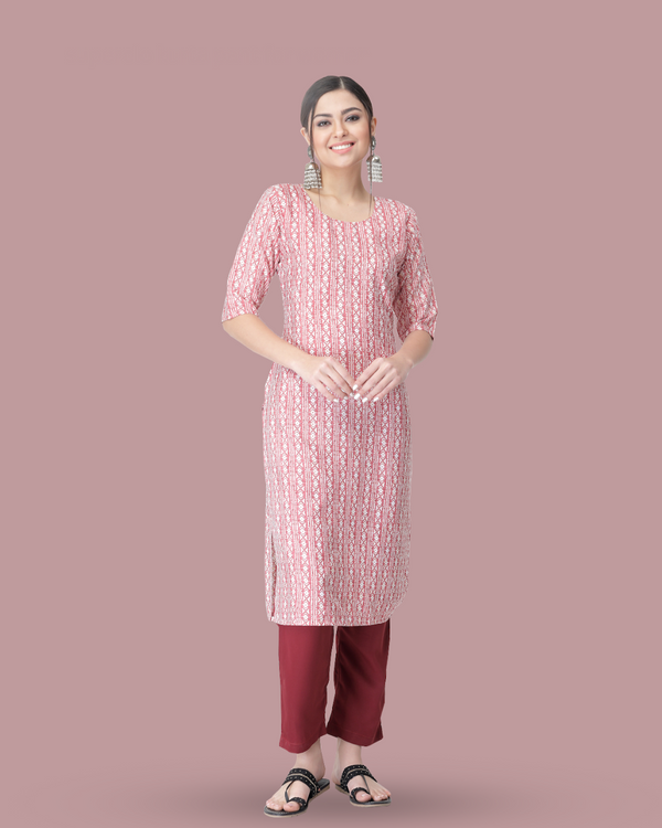 Dusty Rose Printed Kurta With Pant