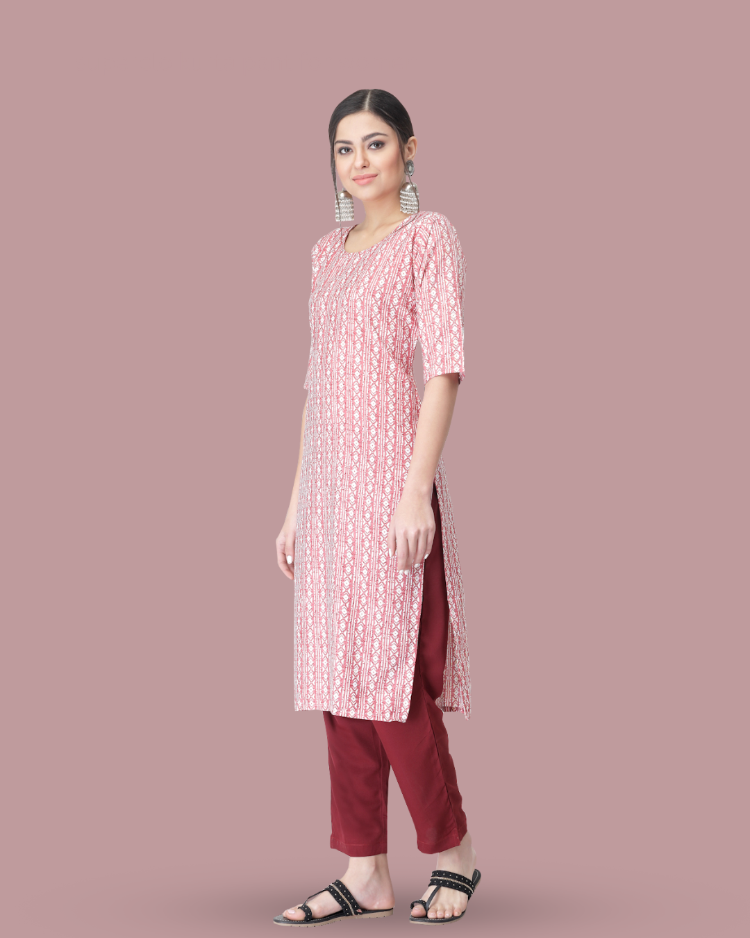 Dusty Rose Printed Kurta With Pant