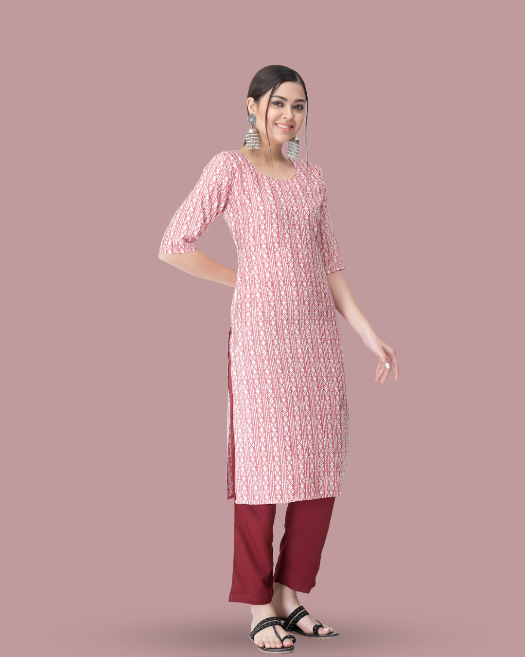 Dusty Rose Printed Kurta With Pant