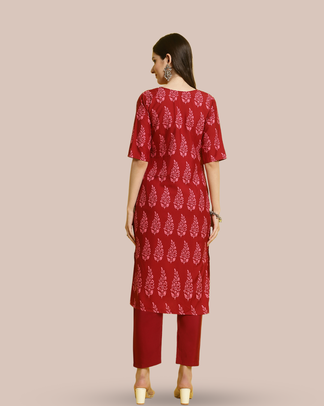 Rich Red Printed Kurta With Pant