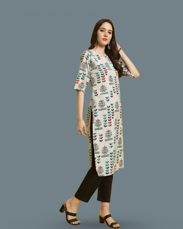 Grey Canvas Printed Kurta With Pant